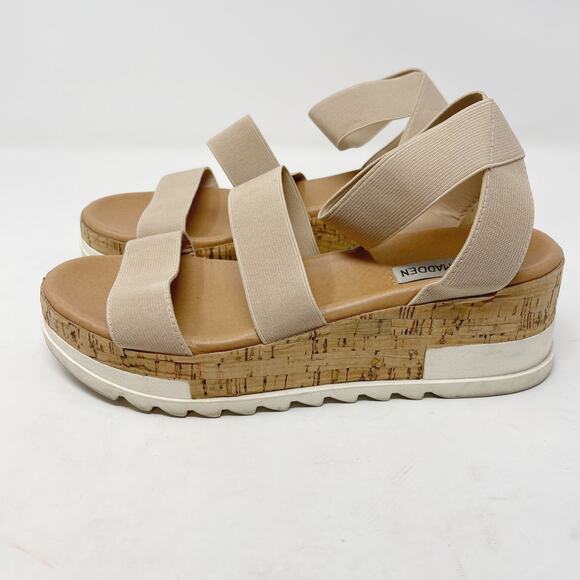 Steve Madden Size 9 Cream Bandi Flatform Sandals Strappy Elasticized Stacked - Picture 6 of 13
